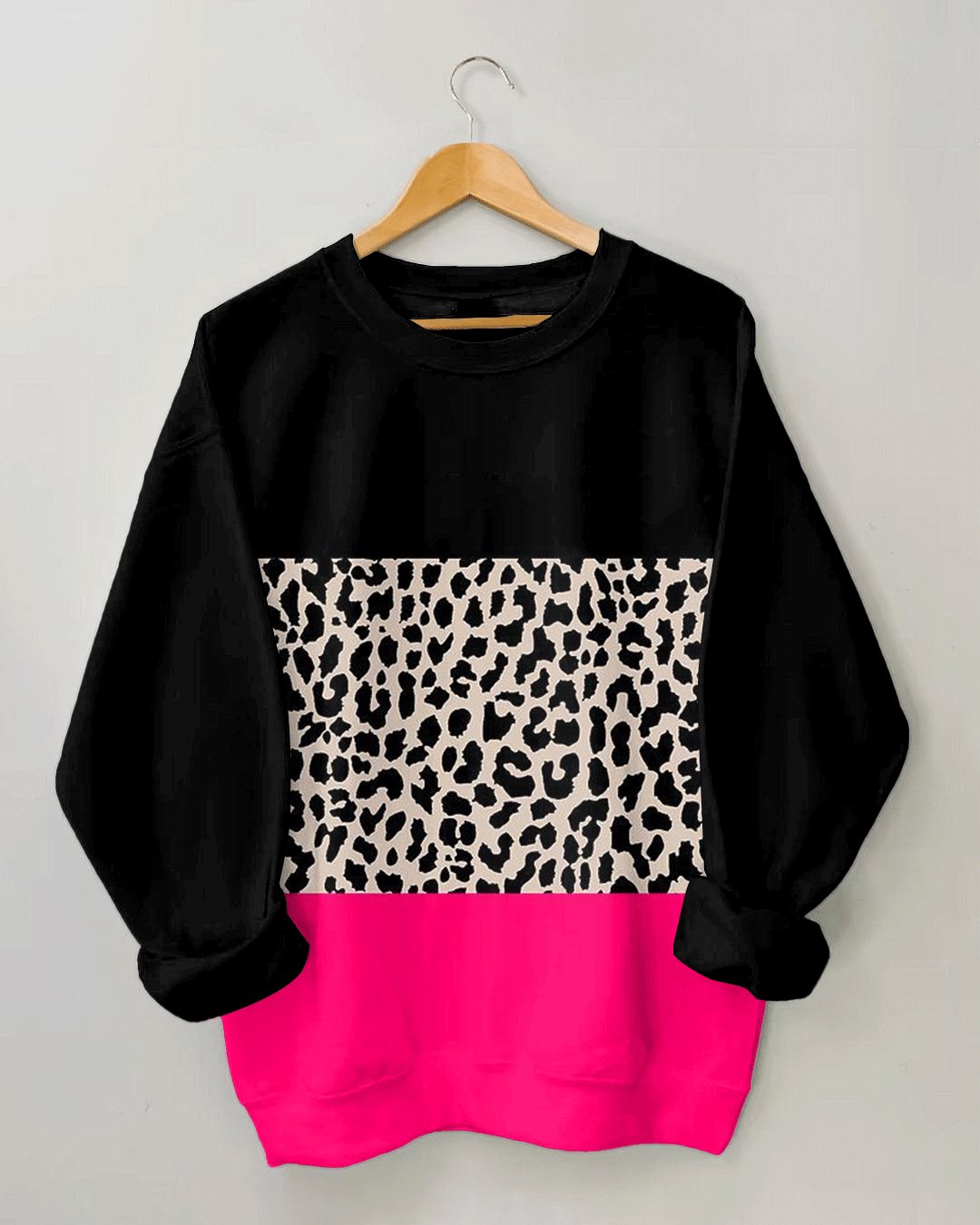 Women's Fashion Casual Colorblock Leopard Print Long Sleeve Sweatshirt