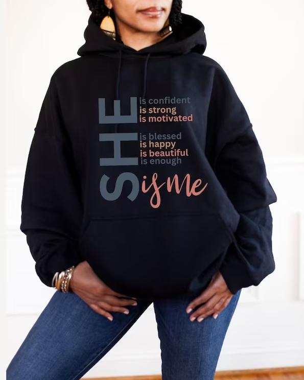 (Blue Pink)She Is Me Long Sleeves Hoodie