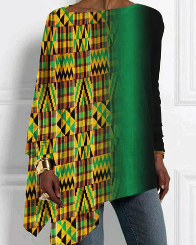 Africa Ethnic Kente Inspired Gradient Bat Sleeve T Shirt