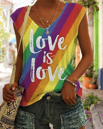 Colorful striped love is love print V-neck sleeveless tank top