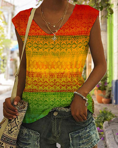 Vintage Ethnic Gradient Print Ladies Vest