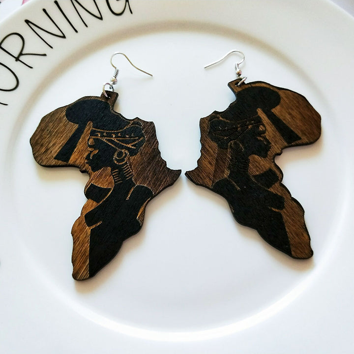 African Collection Carved Round Wooden Earrings