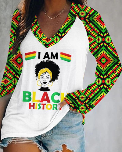 I Am Black History Long Sleeve Casual T Shirt