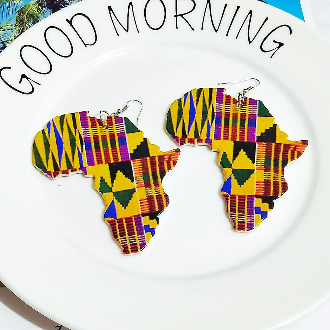 Geometric Map Wood Earrings Fashion Wood Earrings