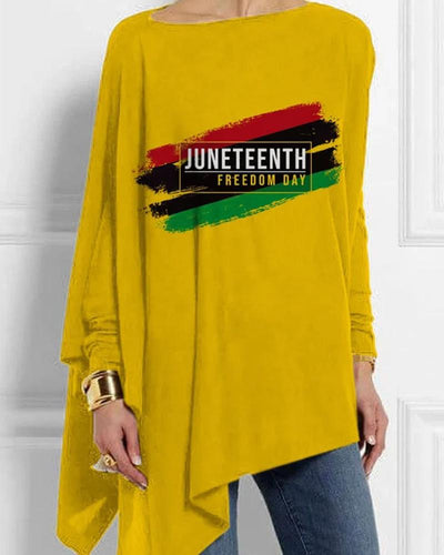 Women's Reggae Print Loose Long Sleeve Asymmetric T-Shirt