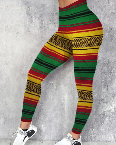 Fashion Color Contrasting Ladies Black Printed Tight Leggings