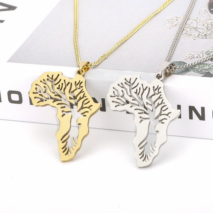 Africa Map Tree of Life Pendant Necklace