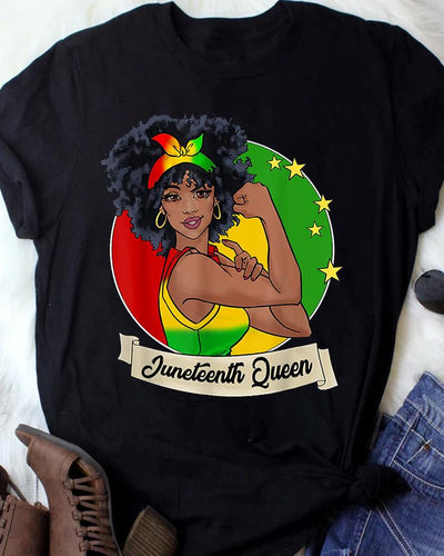 Black Girls Juneteenth Rising Print Ladies Short Sleeve T-Shirt