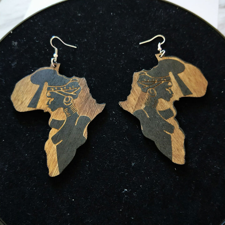 African Collection Carved Round Wooden Earrings