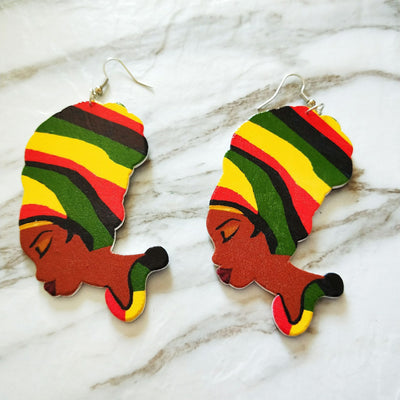 African Figures Round Wooden Earrings