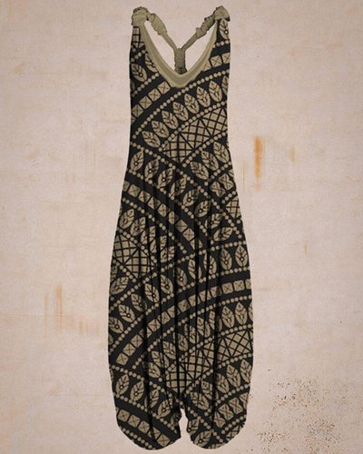 Casual personality ethnic style printing loose jumpsuit