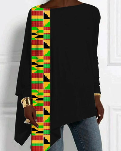 Black Pride Ethnic Kente Pattern Print Bat Sleeve T Shirt