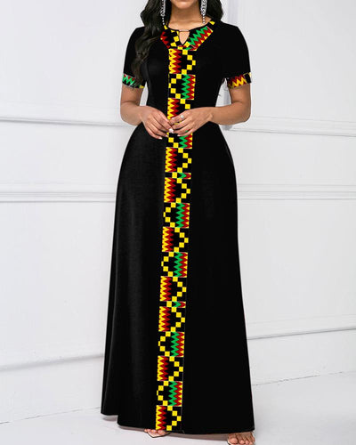 African Fashion Print Round Neck Long Sleeve Dress