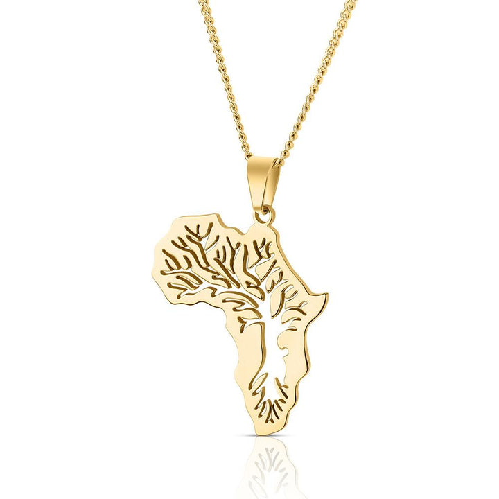 Africa Map Tree of Life Pendant Necklace