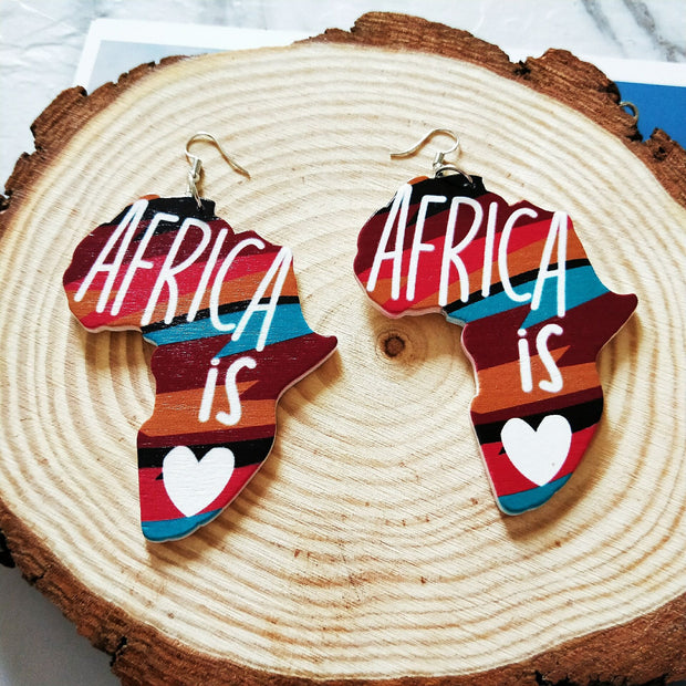 Exaggerated African Head Geometric Map Wooden Earrings
