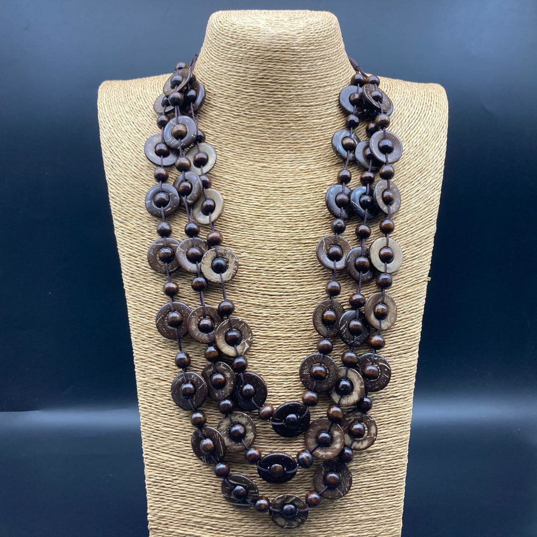 Wood Triple Beaded Necklace