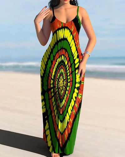 Swirl Tie-Dye Print Slip Long Dress