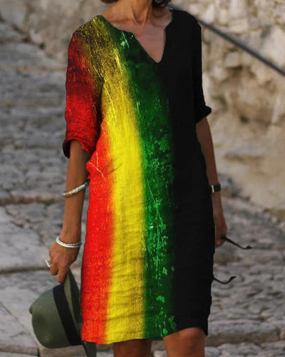 Black Pride Rasta Gradient Notch Neck Midi Dress