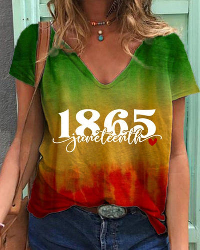 Black letter 1865 casual print short-sleeved V-neck T-shirt