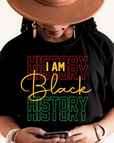 Black History Alphabet Print Round Neck Short Sleeve T-Shirt