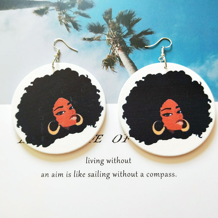 African Vintage Wooden Earrings Female Map Earrings