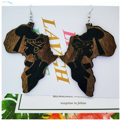 African Collection Carved Round Wooden Earrings