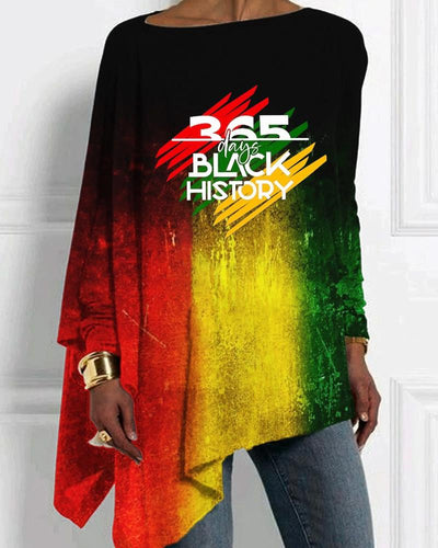 Ladies Ombre Black History Print Cropped Hem Top