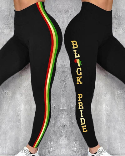 Black Pride Africa Map Striped Print Leggings