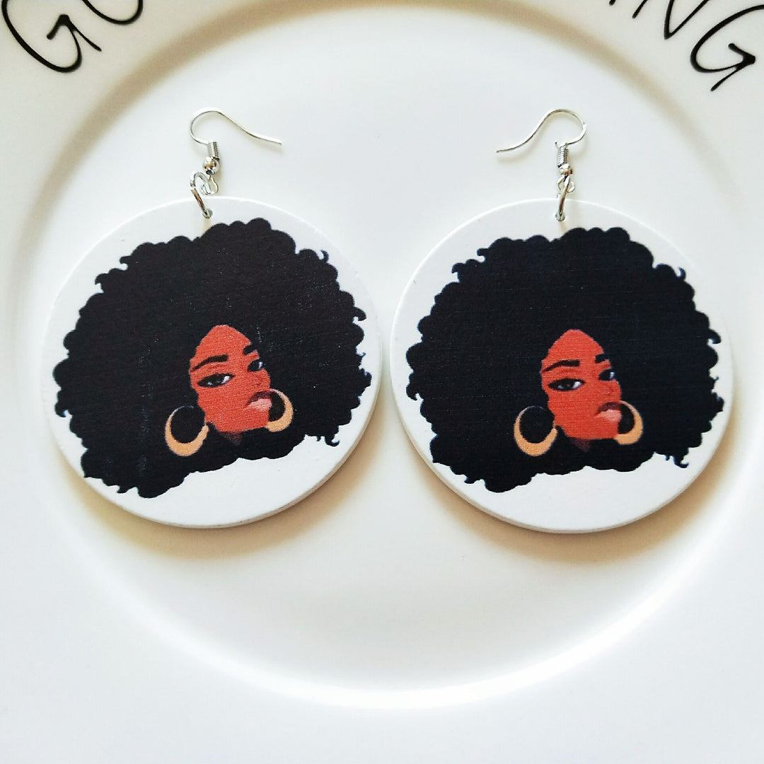 African Vintage Wooden Earrings Female Map Earrings