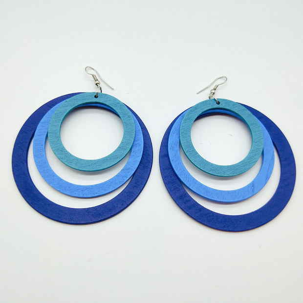Exaggerated geometric circular wooden earrings