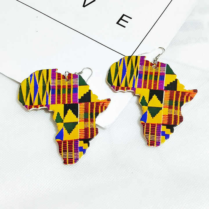 Geometric Map Wood Earrings Fashion Wood Earrings