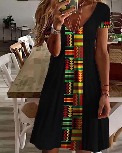 Black Pride Ethnic Kente Inspired V Neck Midi Dress