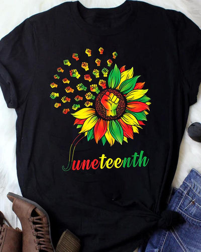 Creative Contrasting Color Sunflower Juneteenth Print Ladies Short Sleeve T-Shirt