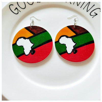 Contrast African Map Retro Round Earrings