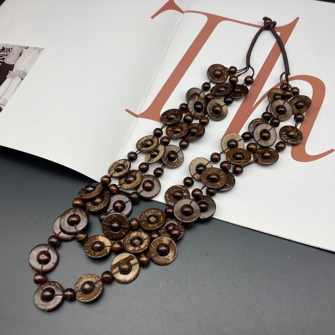 Wood Triple Beaded Necklace