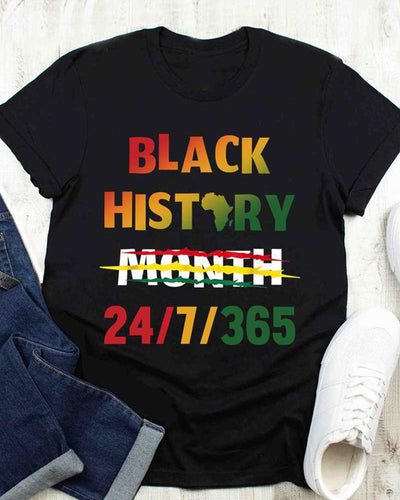 Black History Month Print Short Sleeve T-Shirt with Contrasting Letters
