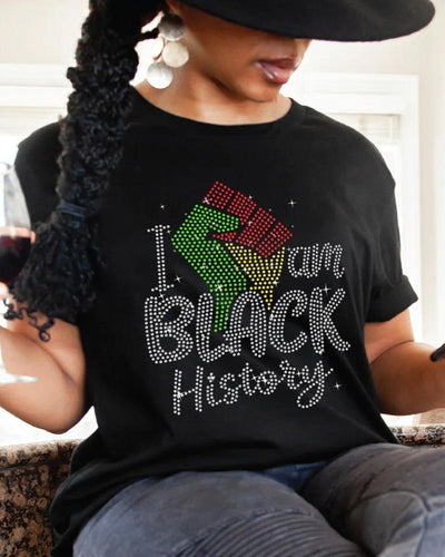 I Am Black History Glitter Rasta Fist T Shirt