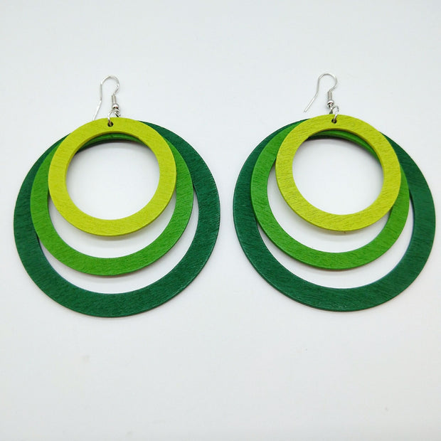 Exaggerated geometric circular wooden earrings