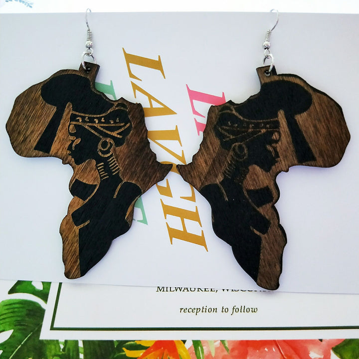 African Collection Carved Round Wooden Earrings