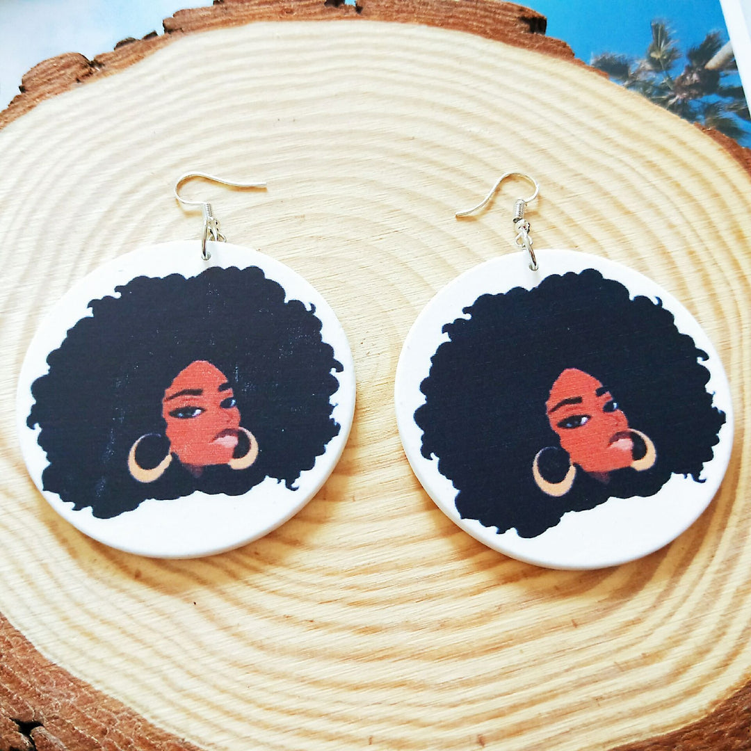 African Vintage Wooden Earrings Female Map Earrings