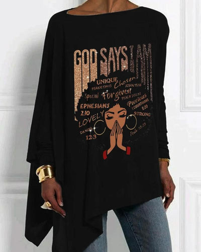 Black Woman Glitter God Says I Am Bat Sleeve T Shirt