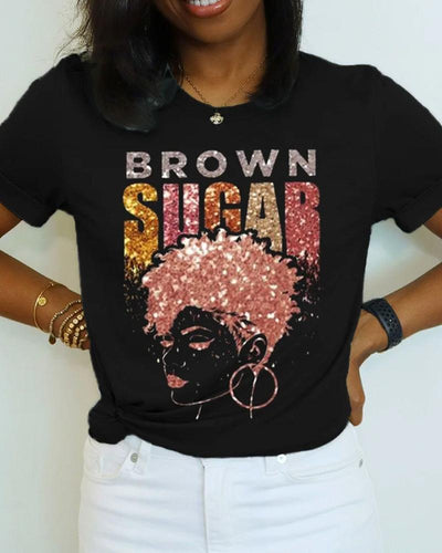 Black Women Brown Sugar Glitter Print T Shirt