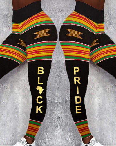 Black Pride Ethnic Pattern Print Casual Leggings