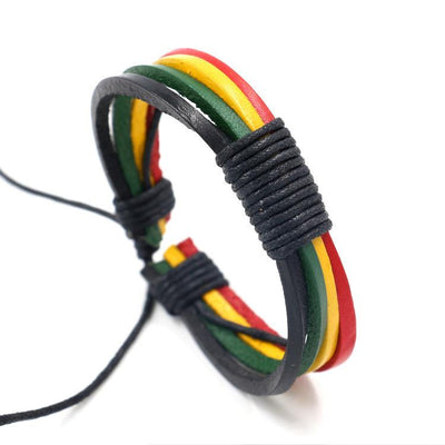 Red, Yellow and Green Handwoven Leather Bracelet