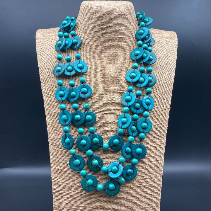 Wood Triple Beaded Necklace