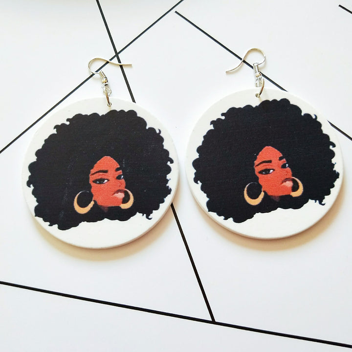 African Vintage Wooden Earrings Female Map Earrings