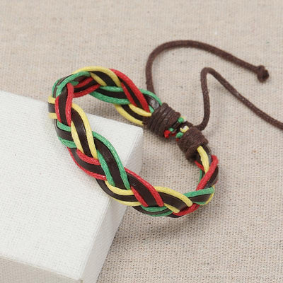 Jamaican Red Yellow Green Vintage Braided Leather Bracelet